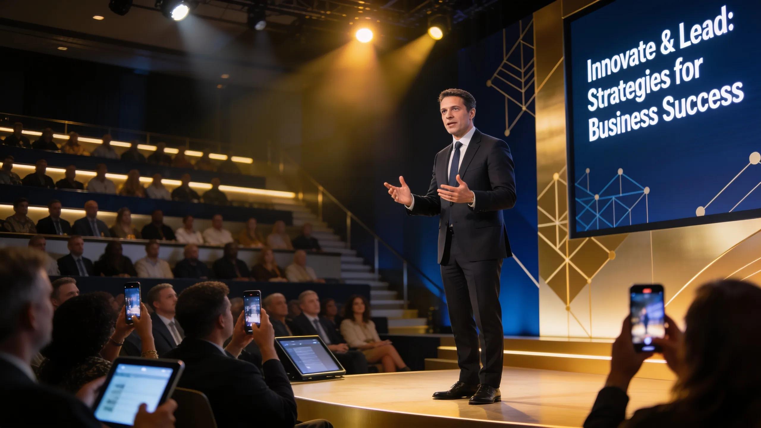 Keynote speaker engaging with audience showcasing leadership and business insights